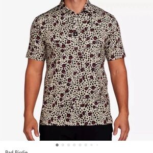 Bad Birdie golf polo cherry bomb Beige with Black and Red Accent Print